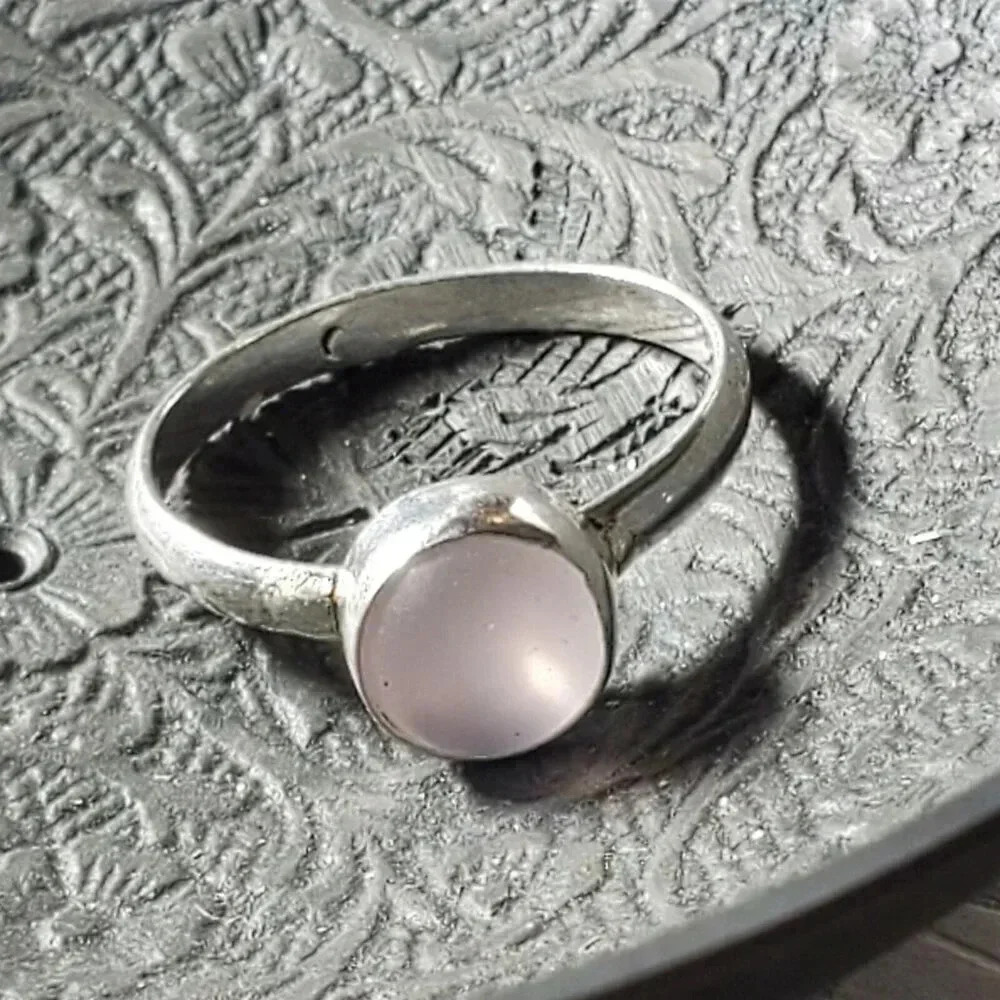 Artisan India Rose Quartz 925 Sterling Silver Plated Gemstone Ring Size 7